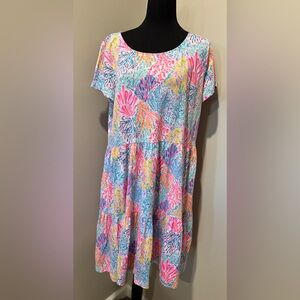 Lilly Pulitzer XL  Geanna Shirt Sleeve Swing Dress Coastal Grandma Palm Beach